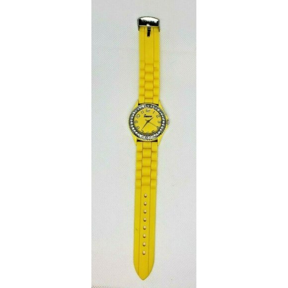 Geneva Faux Diamond Silicone Band Yellow Stainless Steel Back Rare Watch main image 10